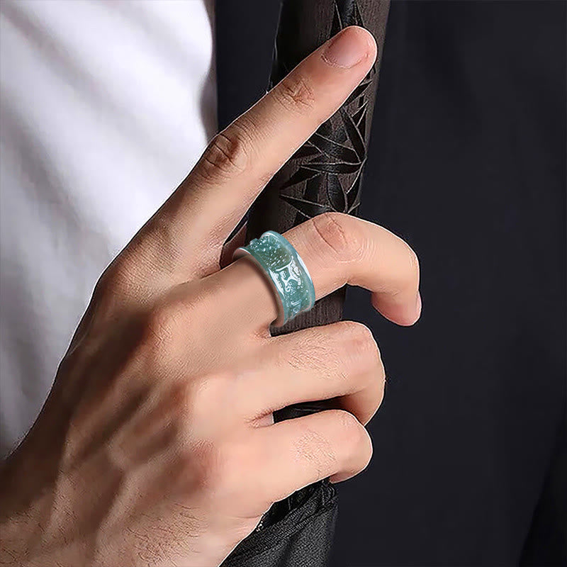 Grüner Jade Ring Om Mani Padme Hum Wohlstand Fengshui Schutz Glück