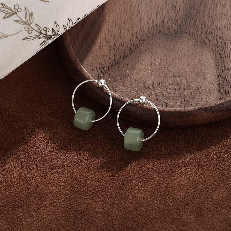 Ohrringe Hetian-Jade Silber Wohlstand Creolen grüner Jadewürfel Boho Schmuck