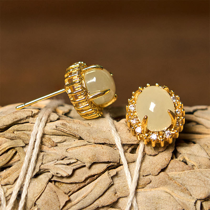 Ohrringe Hetian-Jade Kupfer Wohlstand goldene Ohrstecker spirituell Boho Schmuck