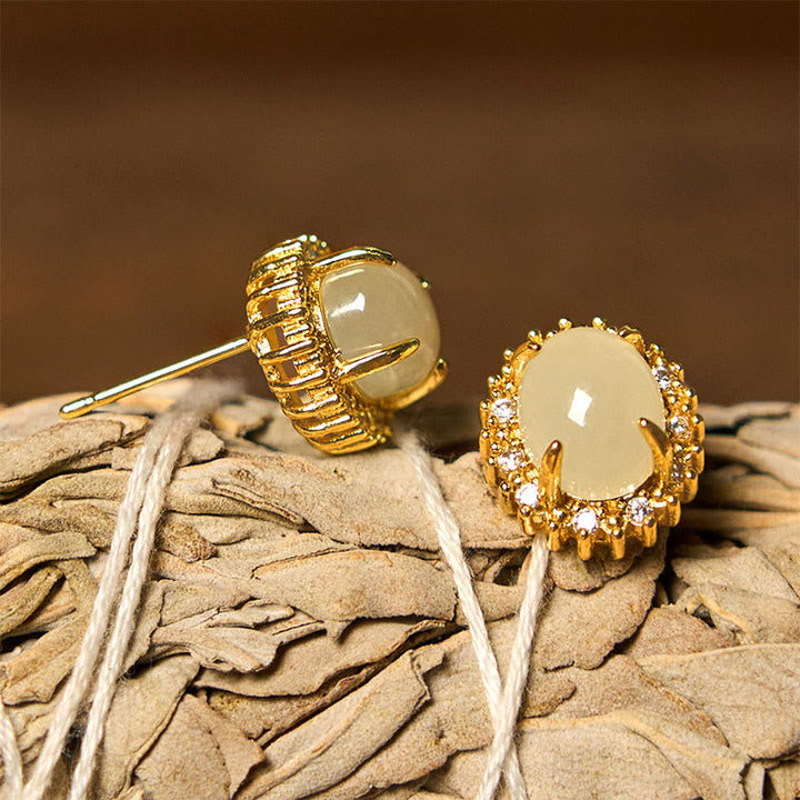 Ohrringe Hetian-Jade Kupfer Wohlstand goldene Ohrstecker spirituell Boho Schmuck