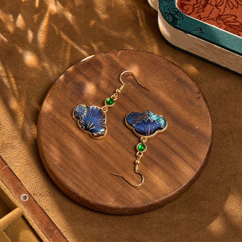 Ohrringe Songbrokat Jade Wohlstand blau bestickt grüne Perle Boho Schmuck
