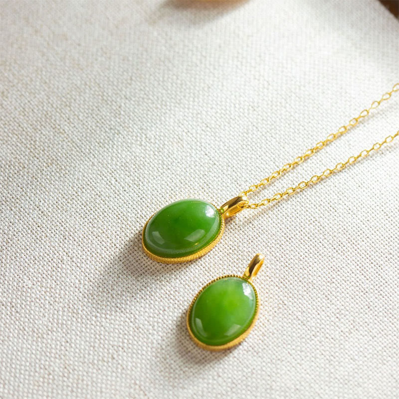 Hetian Jade Kette grüner Anhänger Natur Wohlstand Glück Schmuck