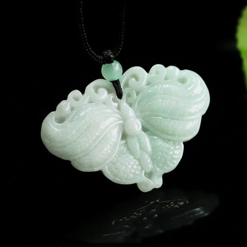 Jade Schmetterling Kette Anhänger grüner Naturstein Wohlstand Glücksbringer