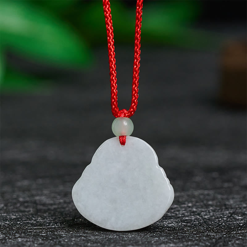 Jade Kette Lachender Buddha Anhänger mit rotem Seidenband Wohlstand
