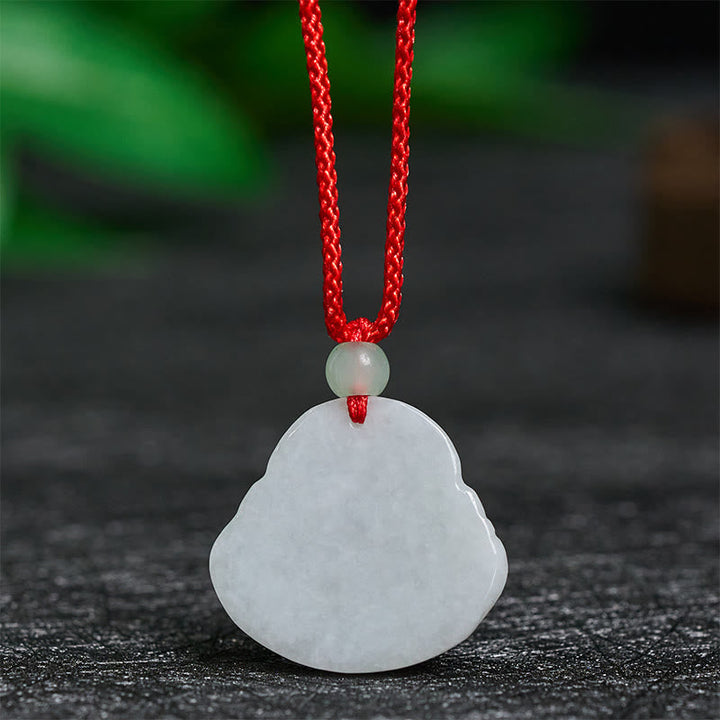 Jade Kette Lachender Buddha Anhänger mit rotem Seidenband Wohlstand
