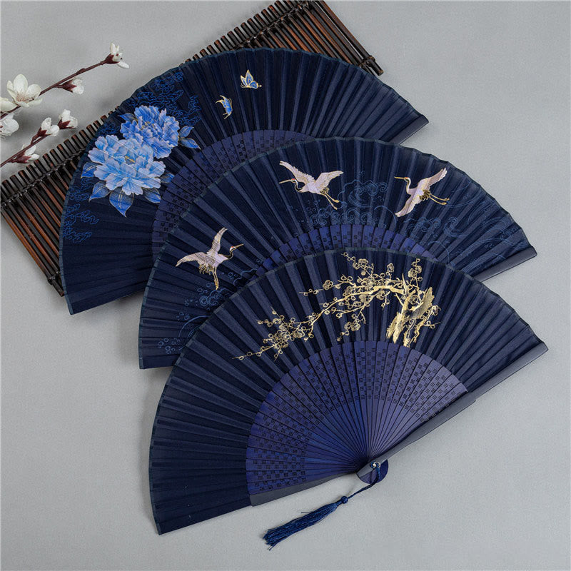 Japanische Fächer Kranich Seide Pfingstrose Deko