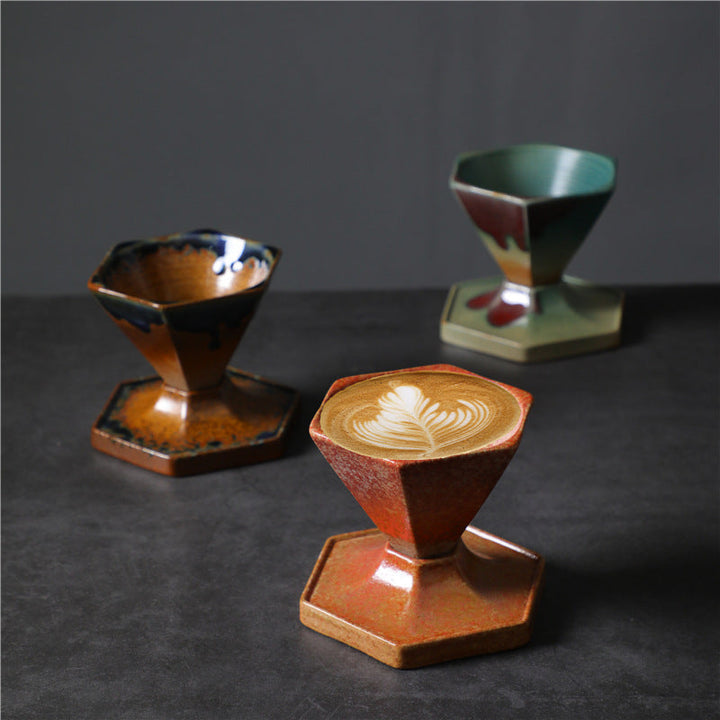 Japanische Teetasse Sechseck Keramik Untersetzer