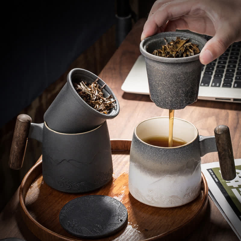 Japanische Teetasse Berg Meer Keramik Vintage Gaiwan