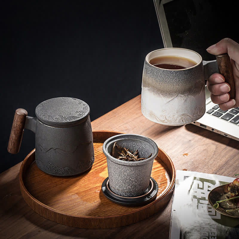 Japanische Teetasse Berg Meer Keramik Vintage Porzellan