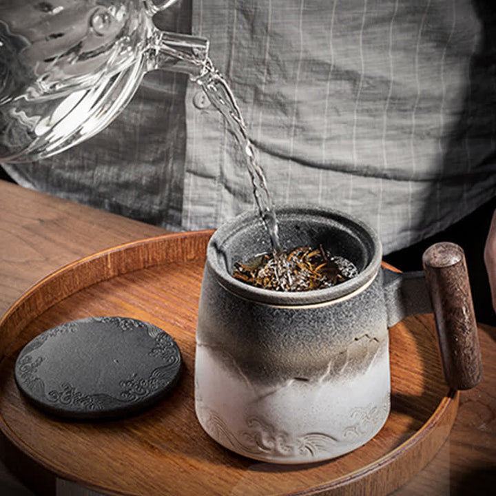 Japanische Teetasse Berg Meer Keramik Vintage Teezeremonie