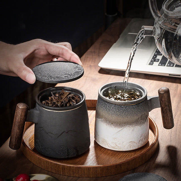 Japanische Teetasse Berg Meer Keramik Vintage