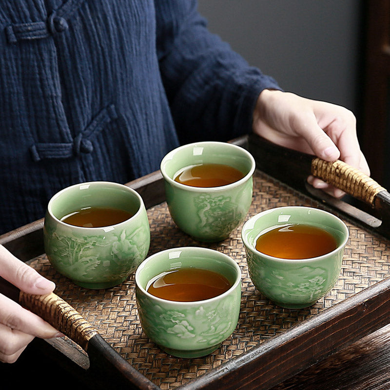 Japanische Teetasse Berge Kiefer Keramik Porzellan