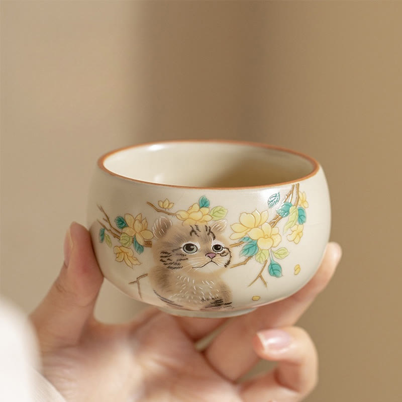 Japanische Teetasse Katze Blüten Hase Keramik Matcha