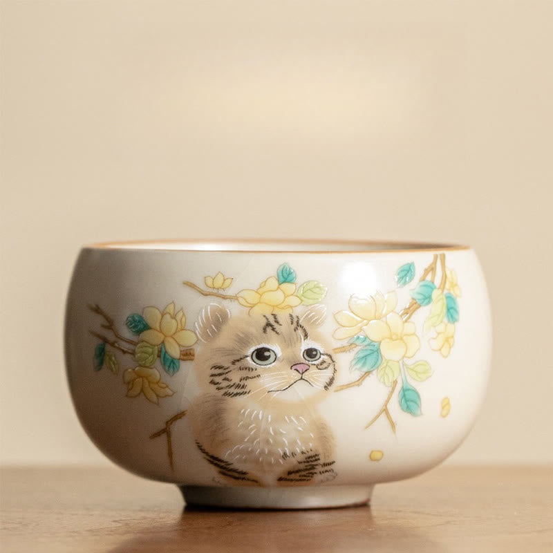 Japanische Teetasse Katze Blüten Hase Keramik