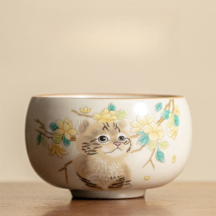 Japanische Teetasse Katze Blüten Hase Keramik