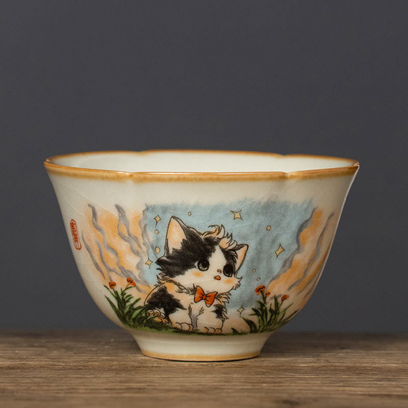 Japanische Teetasse Katze Fliege Keramik Gaiwan