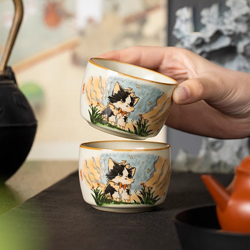 Japanische Teetasse Katze Fliege Keramik Matcha