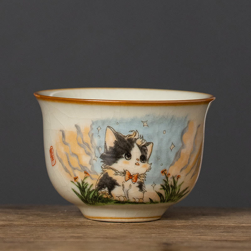 Japanische Teetasse Katze Fliege Keramik Porzellan