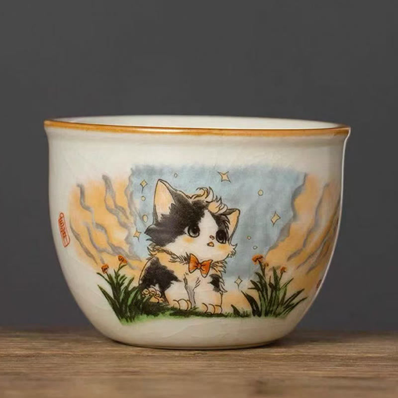 Japanische Teetasse Katze Fliege Keramik Teezeremonie