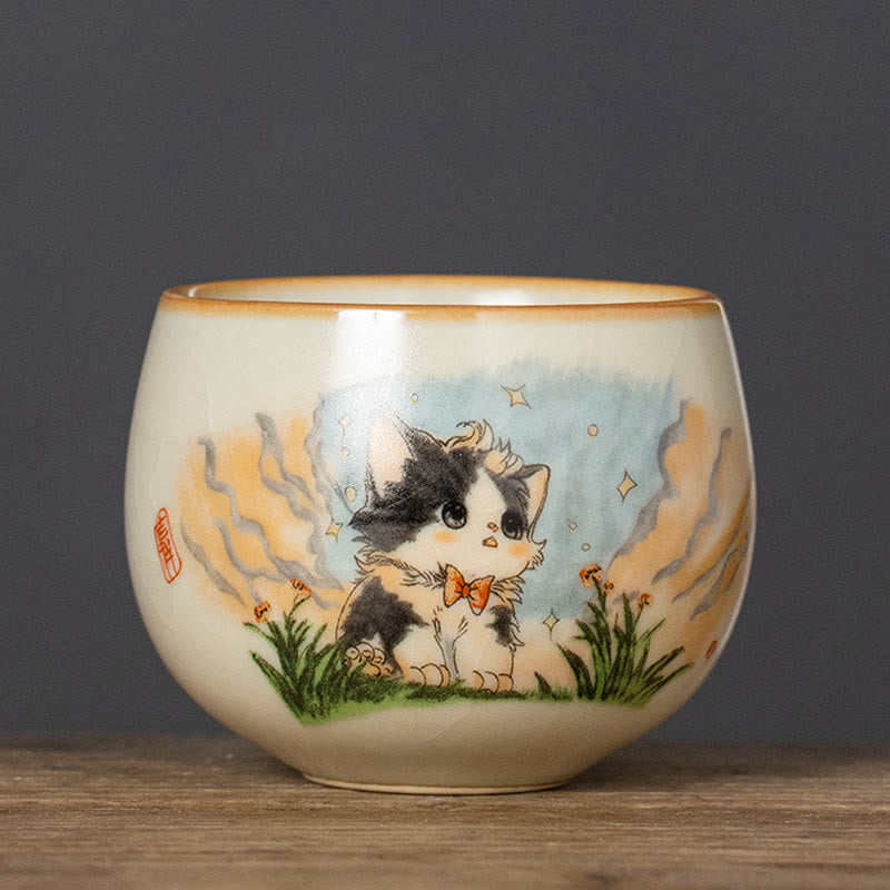 Japanische Teetasse Katze Fliege Keramik