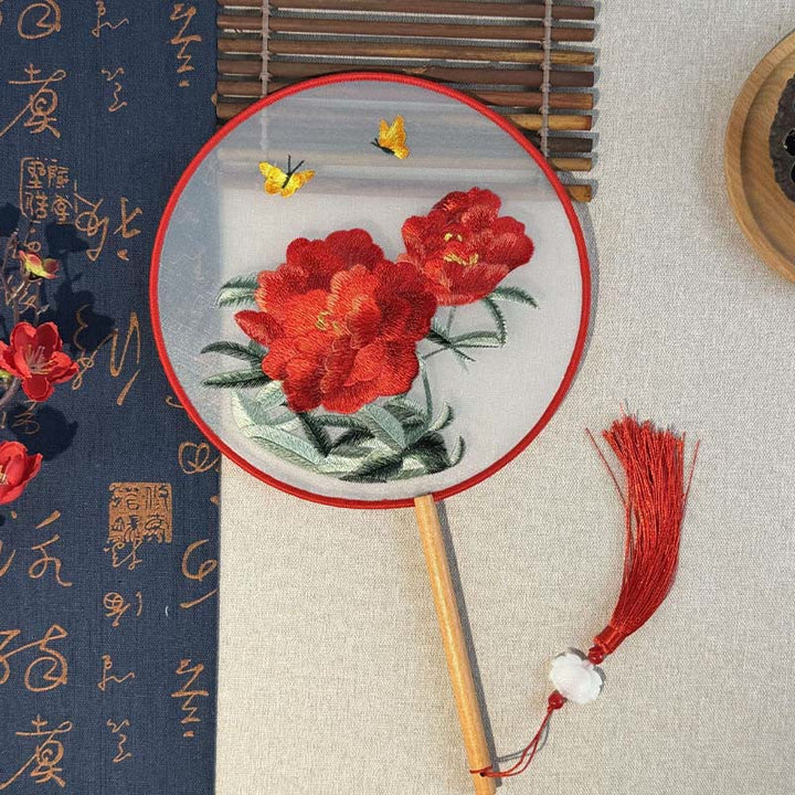 Japanischer Fächer Pfingstrose Schmetterling Handarbeit