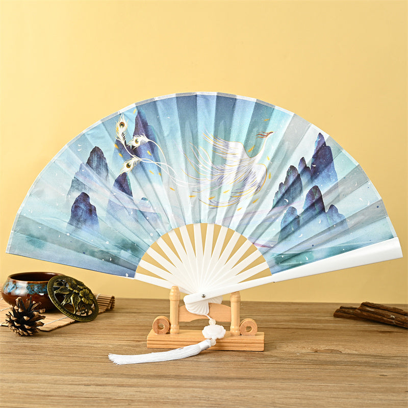 Japanischer Faltfächer Drache Phönix Lotus Bambus