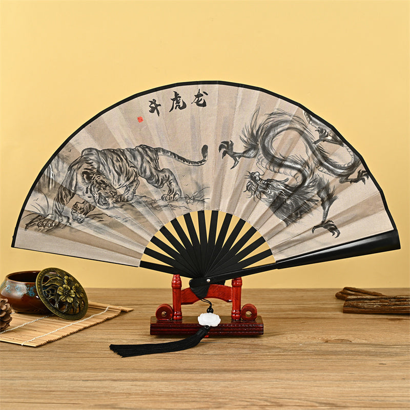 Japanischer Faltfächer Drache Phönix Lotus Deko