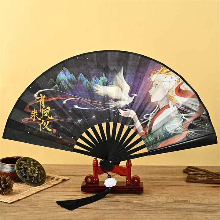 Japanischer Faltfächer Drache Phönix Lotus Geschenk