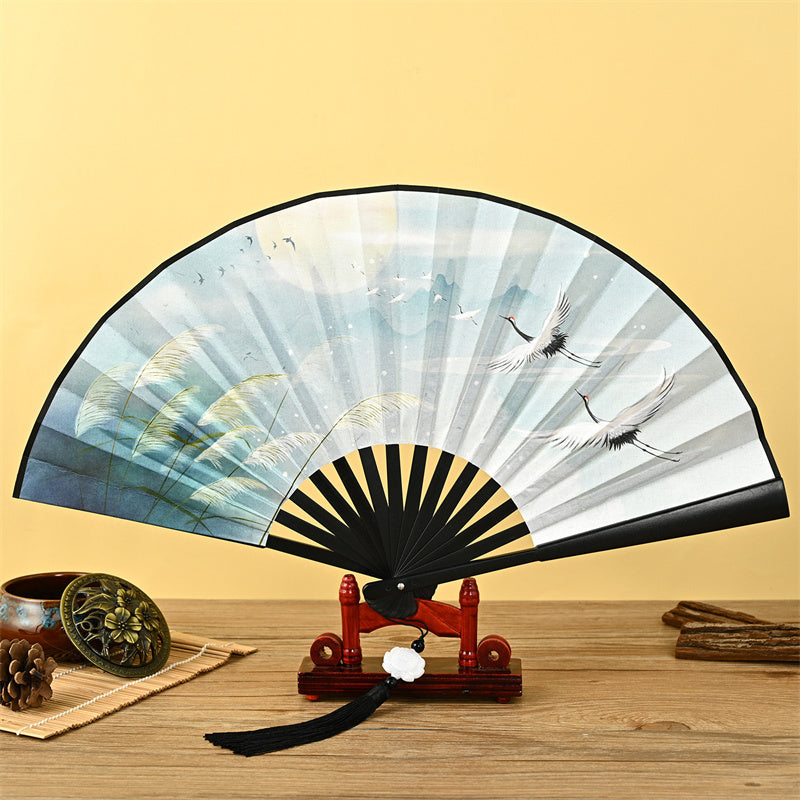 Japanischer Faltfächer Drache Phönix Lotus Handarbeit