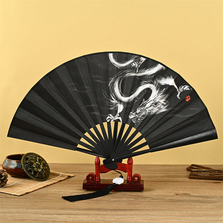 Japanischer Faltfächer Drache Phönix Lotus