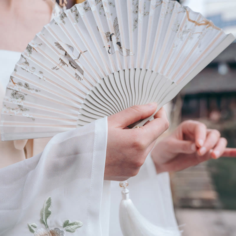 Japanischer Faltfächer Kranich Pflaumenblüte Deko