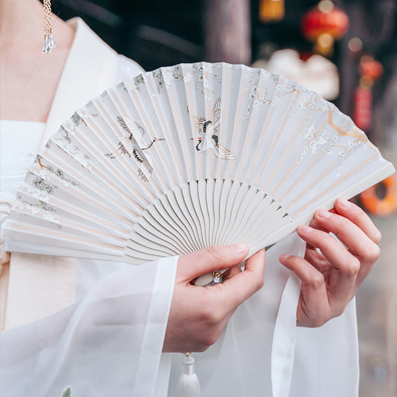 Japanischer Faltfächer Kranich Pflaumenblüte