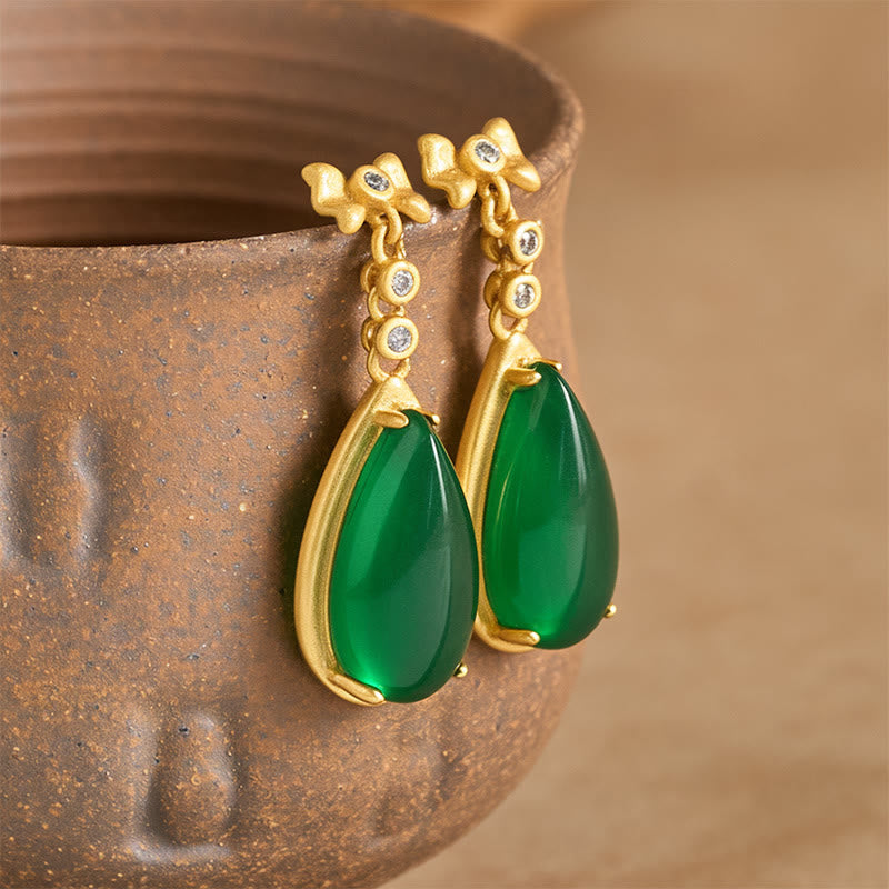 Ohrringe Grüner Jaspis Tropfen Gold elegant Boho Schmuck spirituell Ohrhänger