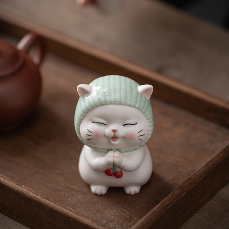 Katze Dekofigur Schal Keramik Feng Shui