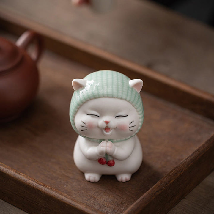 Katze Dekofigur Schal Keramik Feng Shui