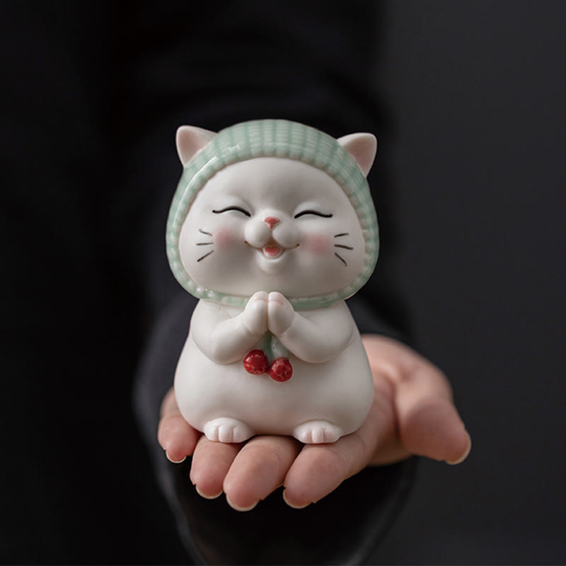 Katze Dekofigur Schal Keramik