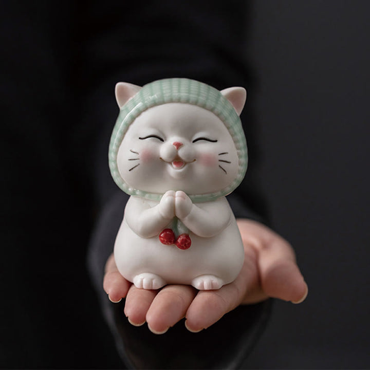 Katze Dekofigur Schal Keramik