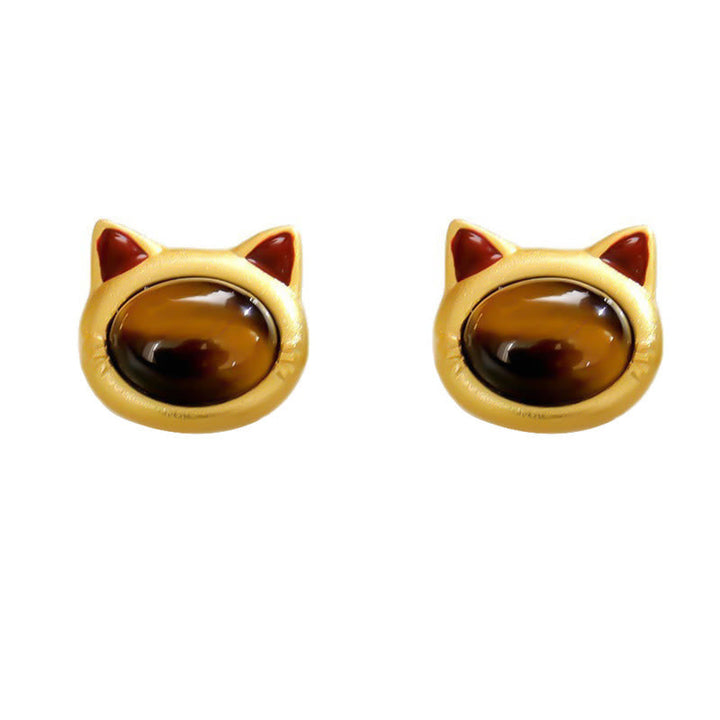 Ohrringe Tigerauge Katze gold Schutz spirituell Boho Ohrstecker Schmuck