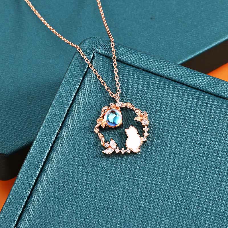 Sterlingsilber Kette mit Blume und blauen Stein Anhänger Segen