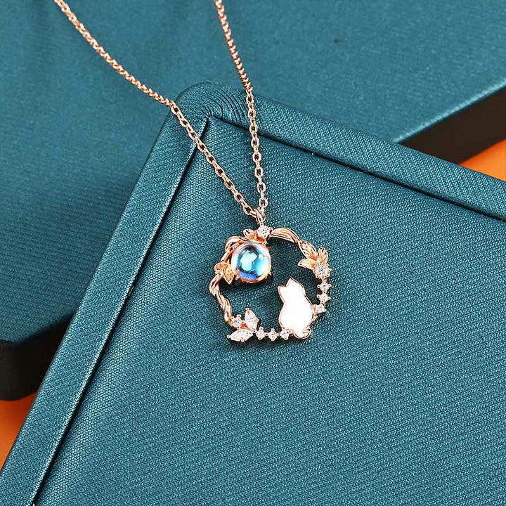 Sterlingsilber Kette mit Blume und blauen Stein Anhänger Segen