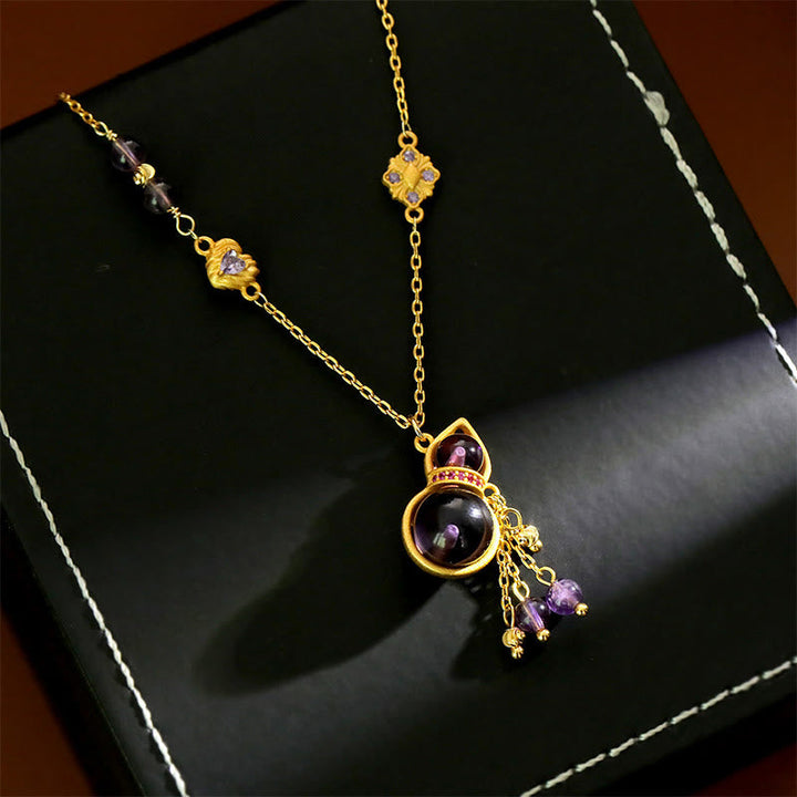 Amethyst Kette Kupfer Gold Meditation Anhänger mit natürlichen lila Steinen