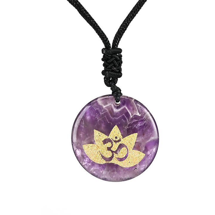 Kette Amethyst Tigerauge Lotus Om – Heilung Amethyst