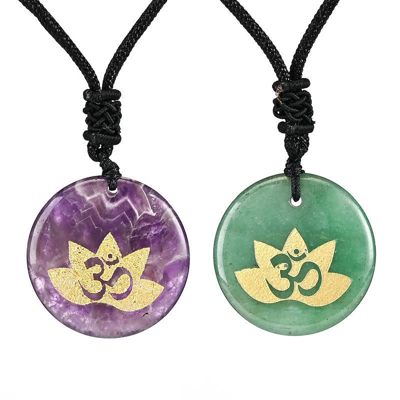 Amethyst und Aventurin Kette Om Lotus Heilung Anhänger Naturstein