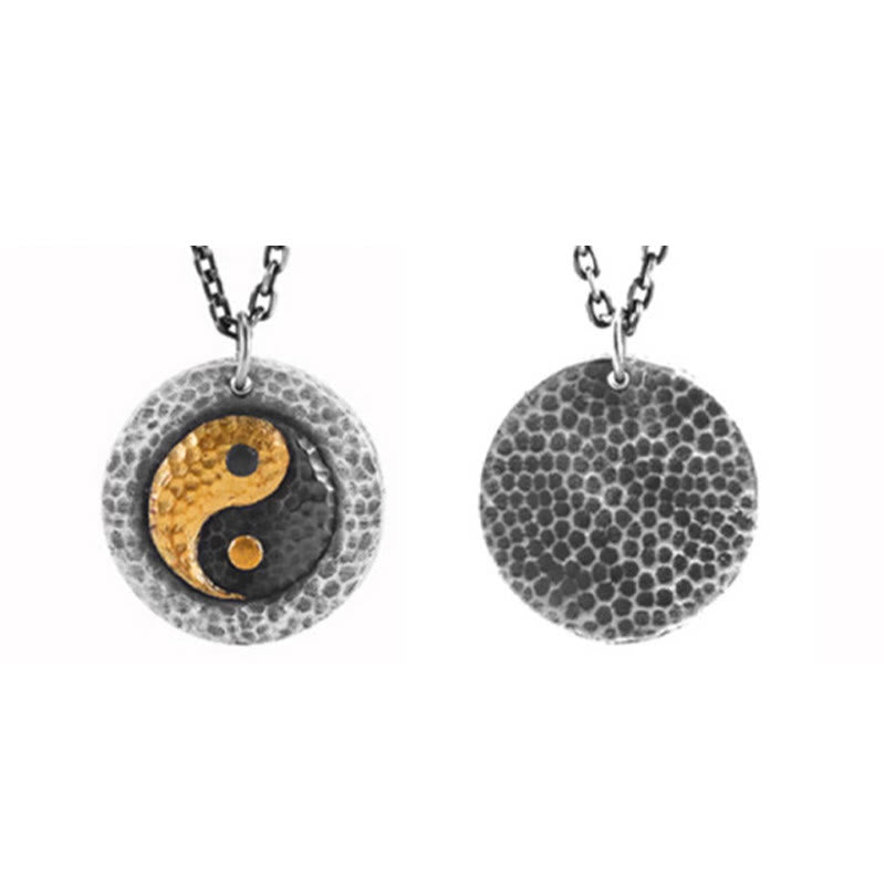 Kette Sterlingsilber Yin Yang – Balance Anhänger rund gehämmert Oberfläche