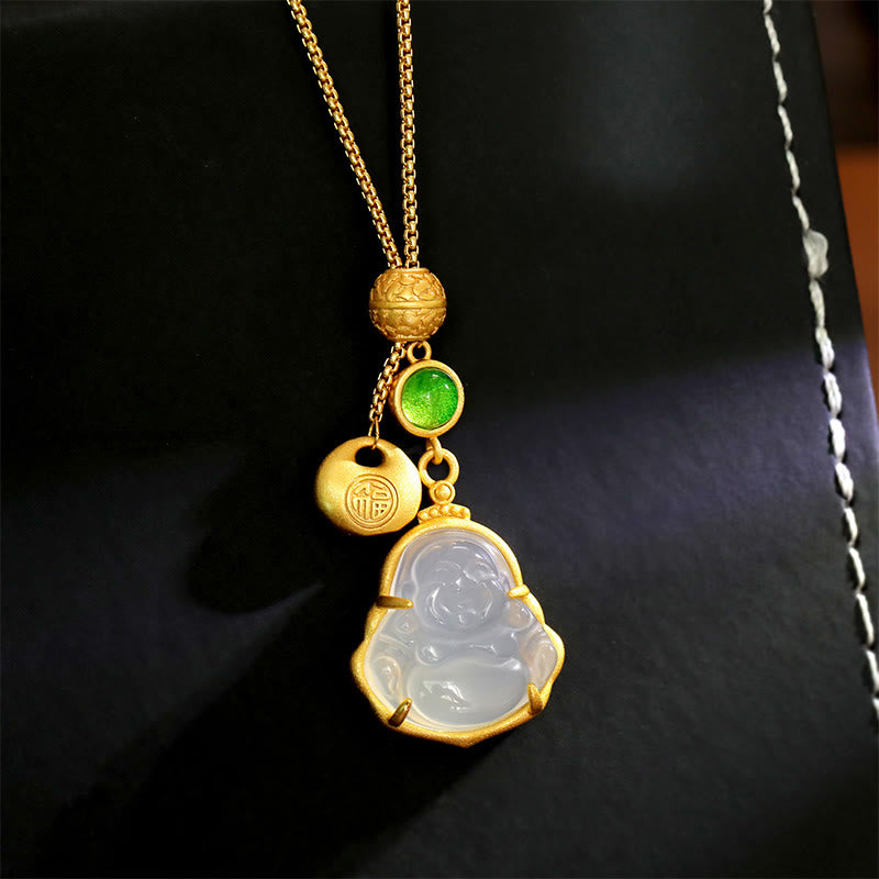 Kette Chalcedon Lachender Buddha Kupfer – Glück