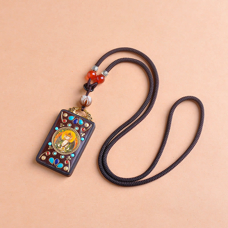 Buddha Kette schwarze Schnur bunter Anhänger Gleichgewicht Edelsteine