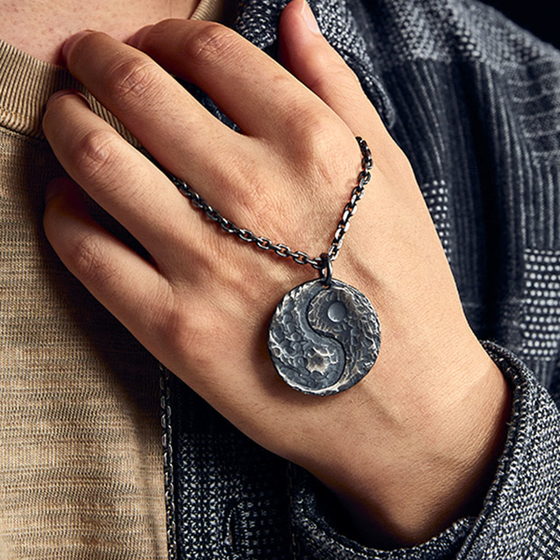 Silberkette Yin Yang Anhänger getragen Sterlingsilber Harmonie elegant