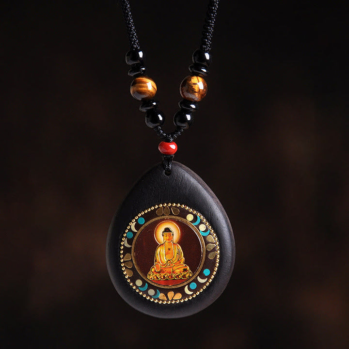 Kette Ebenholz Tigerauge Schwarzer Onyx Dog/Pig-Amitabha Buddha