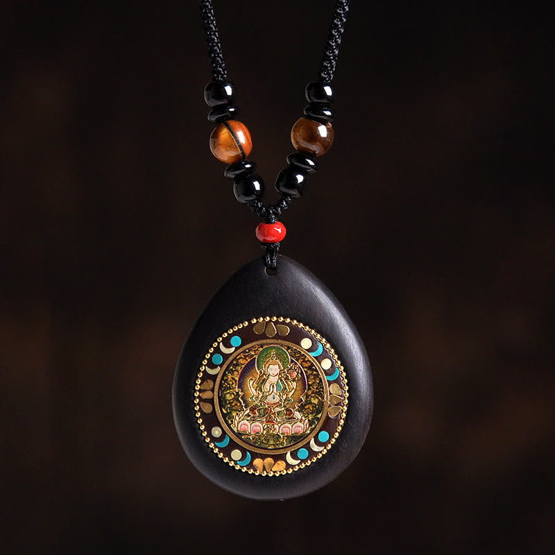 Kette Ebenholz Tigerauge Schwarzer Onyx Horse-Mahasattva Bodhisattva
