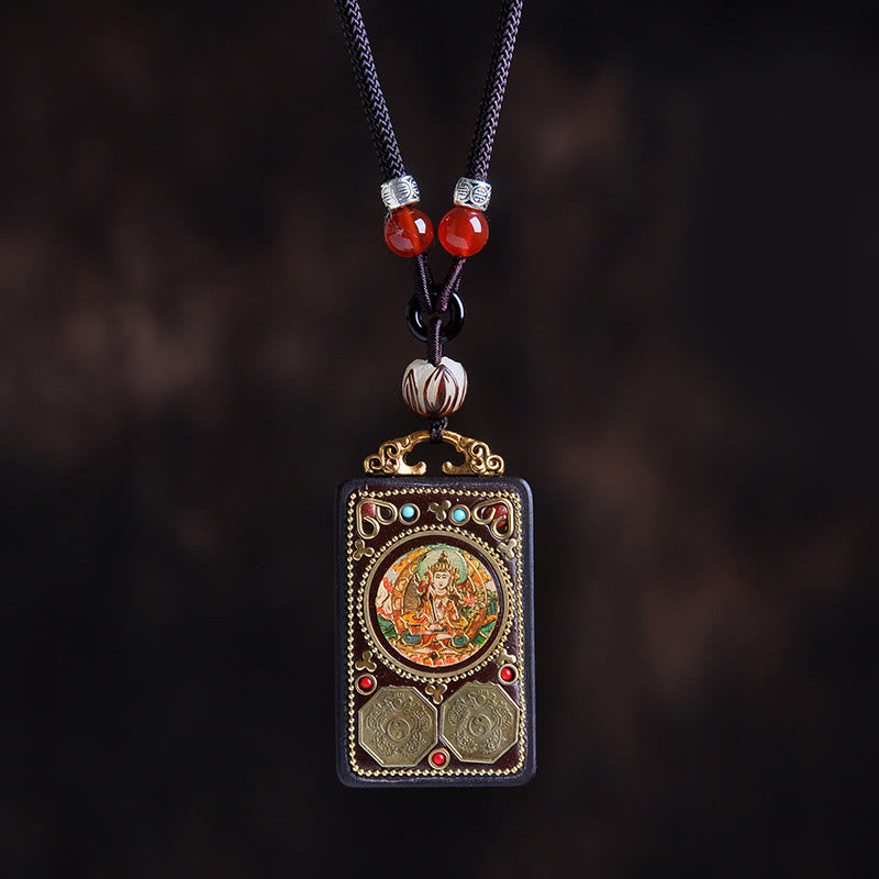 Kette Ebenholz Yin Yang Kupfermünze – Gleichgewicht Ebony Wood Manjushri Bodhisattva